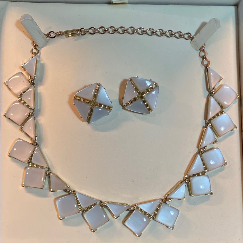 Vintage CHAREL ‘Moonglow’ Gold and White Geometric Necklace Set